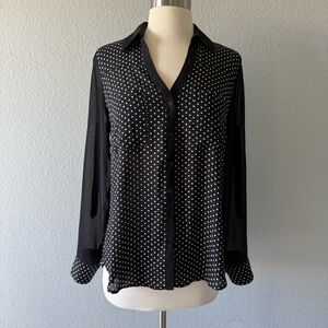 Express Black and White Polka Dot Button Down Portofino Long Sleeve Shirt